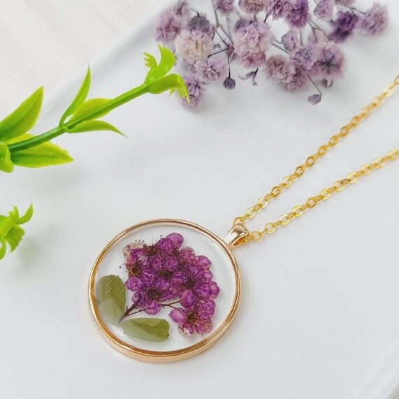 Dried Flower Necklace, Colour: pink