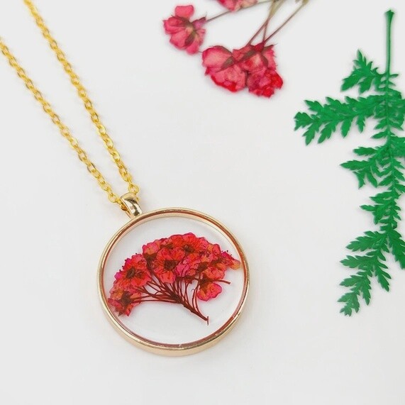 Dried Flower Necklace, Colour: Red