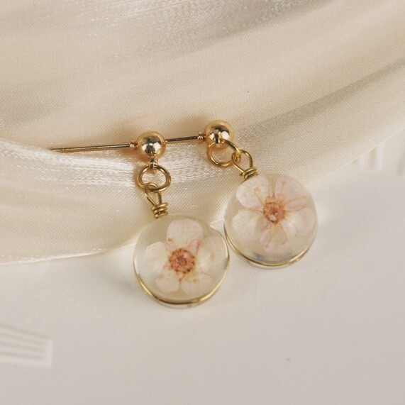 Dried Peach Pink Flower Drop Earring