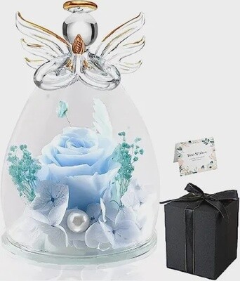 Real Rose Glass Angel, Colour: Blue