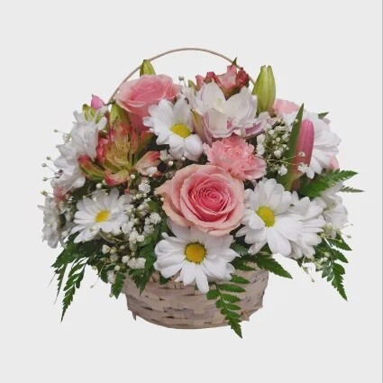 Pink and White Flower Basket, Size: Standard