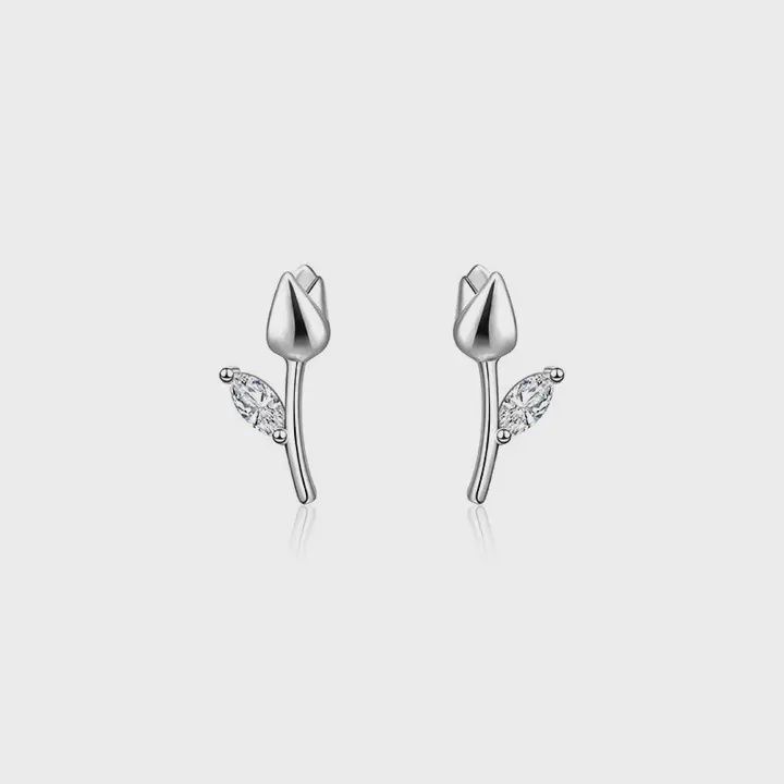 Dainty Tulip Flower Stud Earrings in 925 Sterling Silver