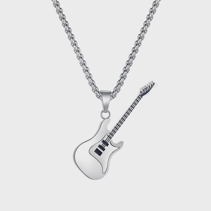 Classic Guitar Charm Pendant Necklace in Stainless Steel