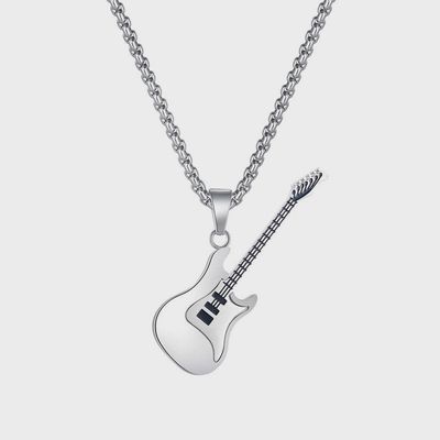 Classic Guitar Charm Pendant Necklace in Stainless Steel