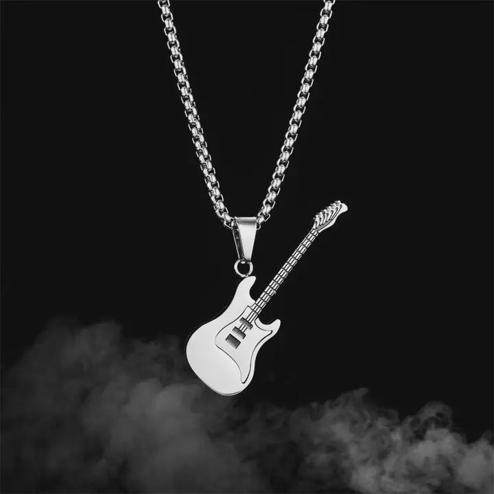 Classic Guitar Charm Pendant Necklace in Stainless Steel