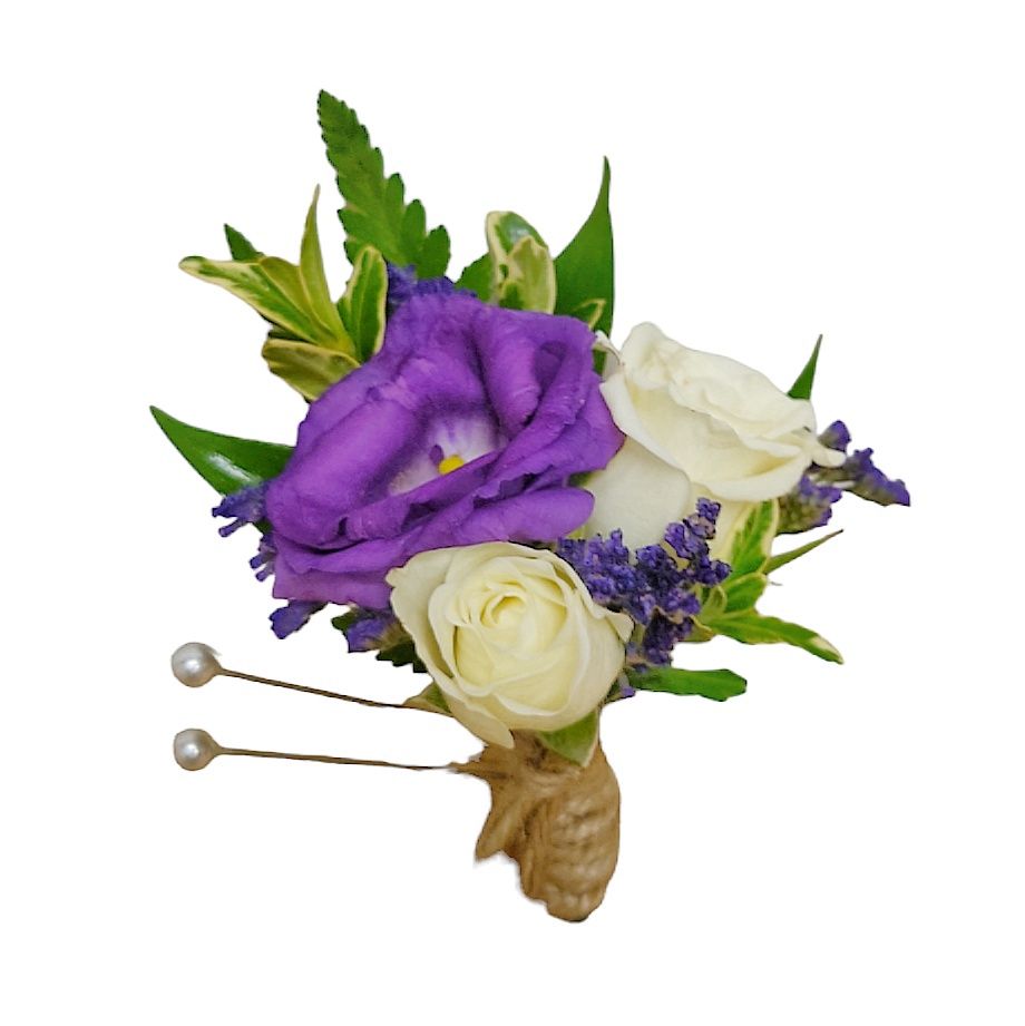 Purple and White Boutonniere