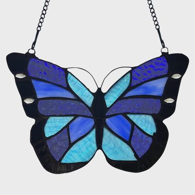 Blue and Black Stained Glass Butterfly
