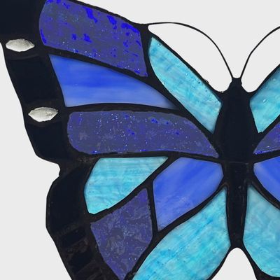 Blue and Black Stained Glass Butterfly