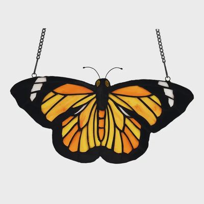 Yellow &amp; Orange Butterfly Stained Glass Window Panel 6.5&quot;H
