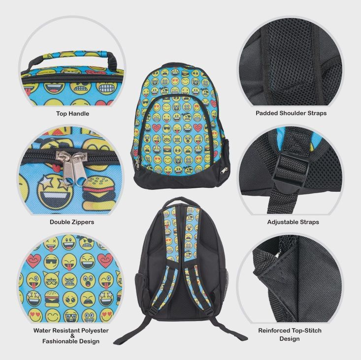Emojis Sky Blue Insulated Backpack and Lunchbox 2 Piece Set
