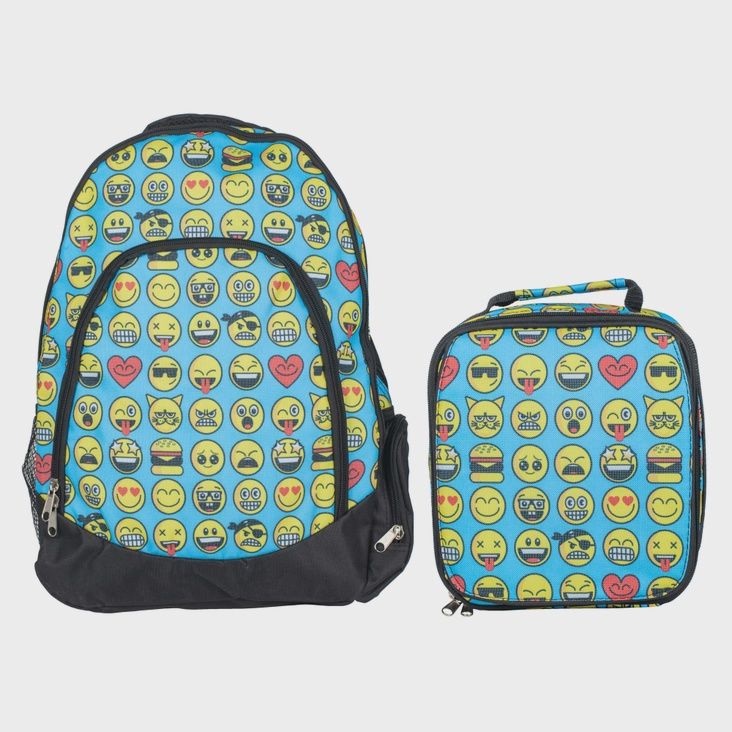 Emojis Sky Blue Insulated Backpack and Lunchbox 2 Piece Set