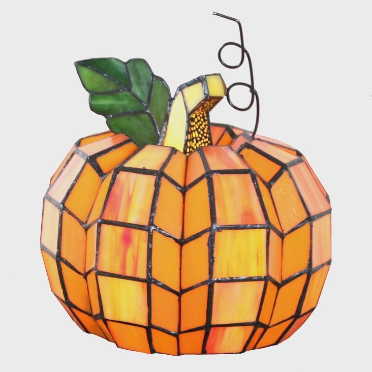 Pumpkin Orange Stained Glass Accent Lamp 9&quot;H