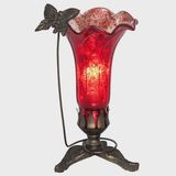 9&quot;H Red Hand Blown Mercury Glass Butterfly Lily Tiffany Lamp