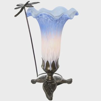 9&quot;H Blue &amp; White Glass Dragonfly Lily Tiffany  Lamp