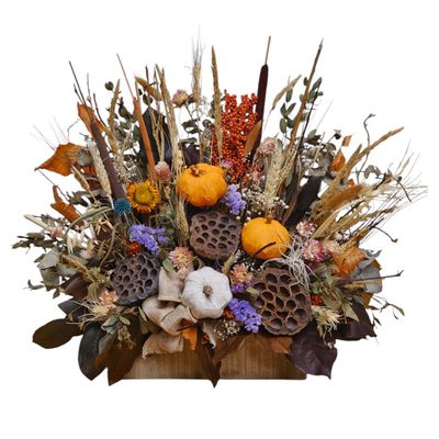 Fall Dried Flowers Wooden Box