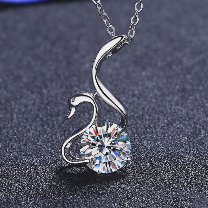 Moissanite Swan Pendant Necklace in 925 Sterling Silver