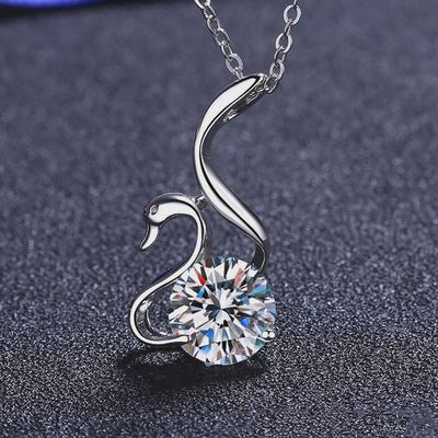 Moissanite Swan Pendant Necklace in 925 Sterling Silver