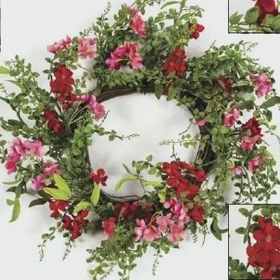Geranium Wreath with Twig Base, Hw, 20 in Dia (10 in Rim)