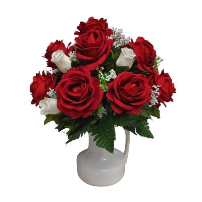 Silk Roses Ceramic Vase Arrangement