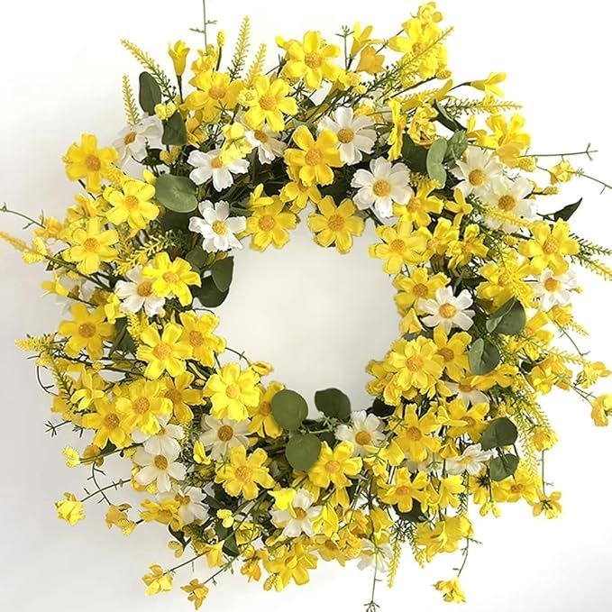 Yellow and White Daisy Wildflower  Silk Wreath