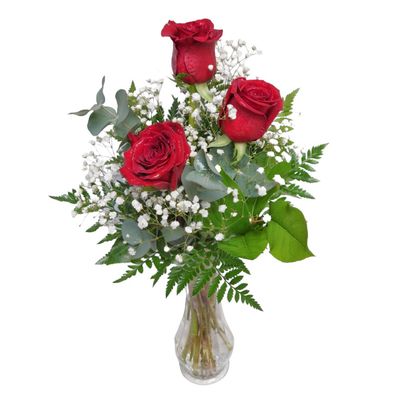 Inviting Hearts - 3 Rose Vase Arrangement