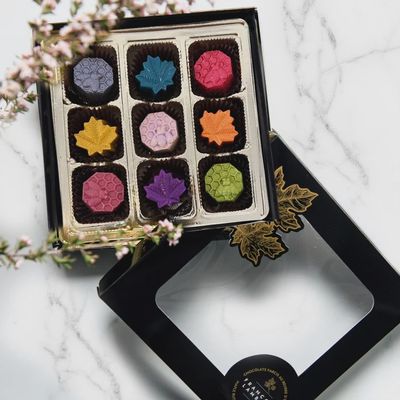 Discovery box of 9 colored stuffed chocolates