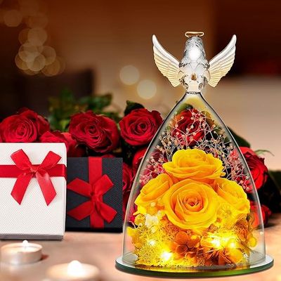 Yellow Real Rose Glass Angel