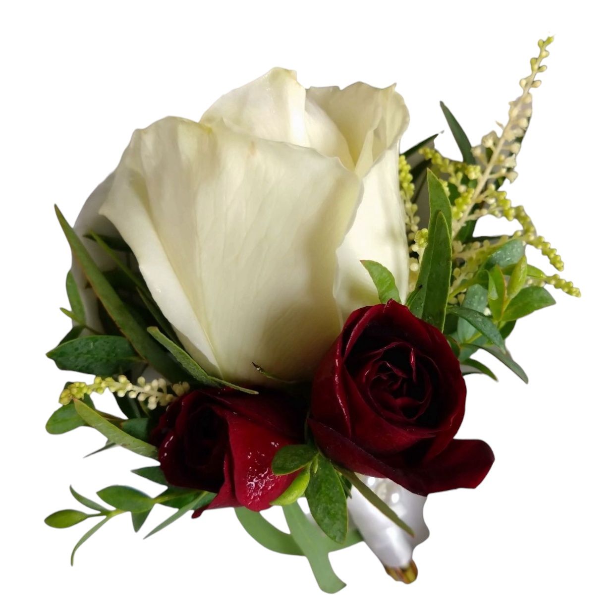 Royal White and Red Boutonniere