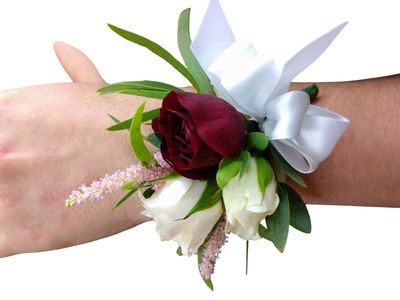 Royal White and Red Eucalyptus Corsage or Fancy Red and White