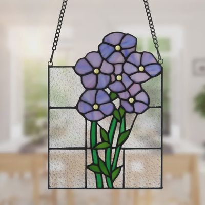 Forget Me Not Stained Glass Window Pannel