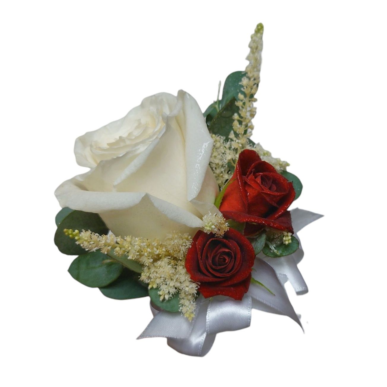 Royal Red and White Corsage