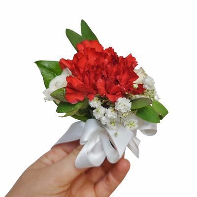 Red and White Carnation Corsage
