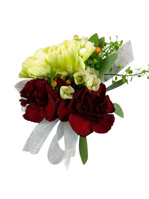 Green and Burgundy Boutonniere