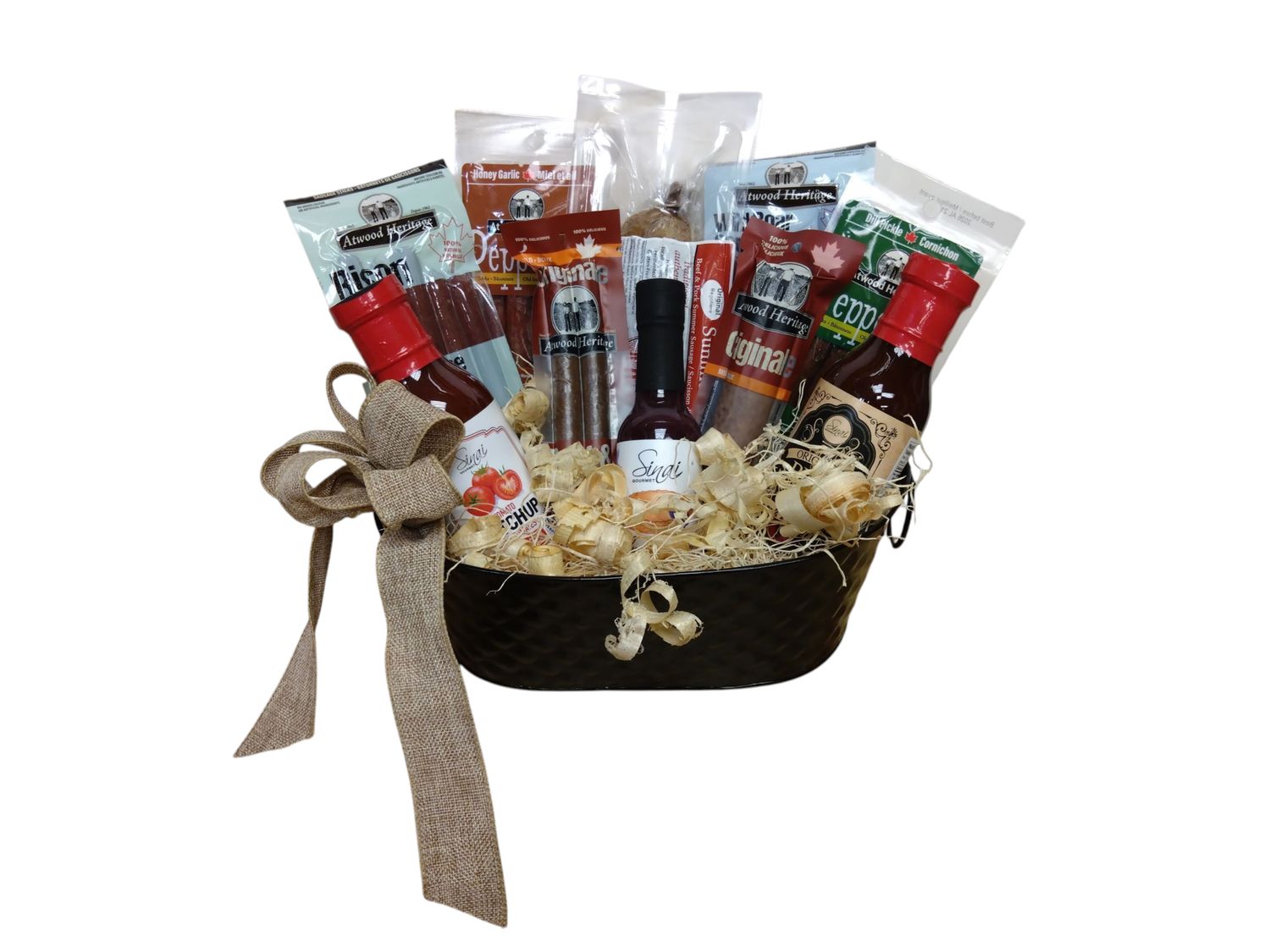 Gourmet Smoking BBQ Meat Basket with Amish meats, wild game, and natural sauces.