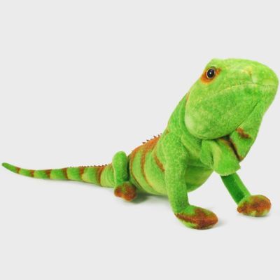 Angle alternatif de la peluche Iago l’iguane montrant sa posture