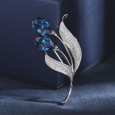 Blue Silver Tulip Flower Brooch in Solid Copper