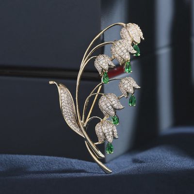 Gold Lily of Valley Flower Brooch in Solid Copper