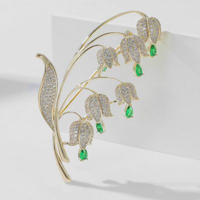 Gold Lily of Valley Flower Brooch in Solid Copper