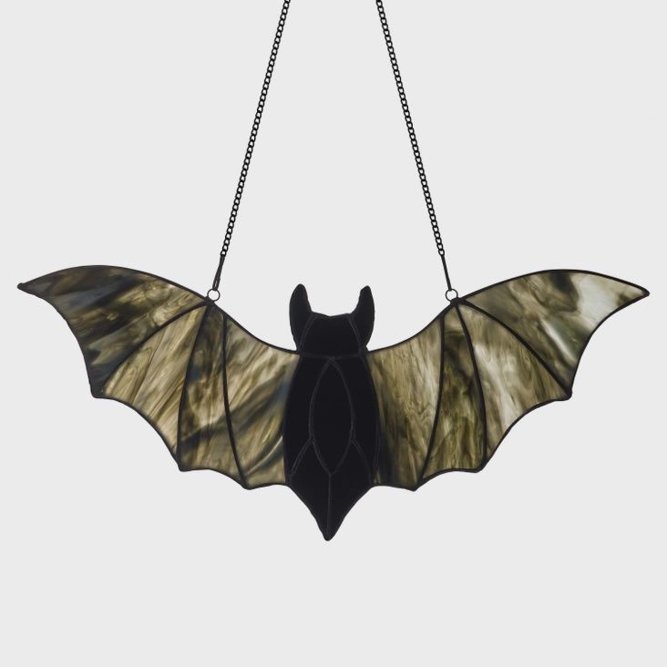16&quot; Black Bat Stained Glass Window Panel