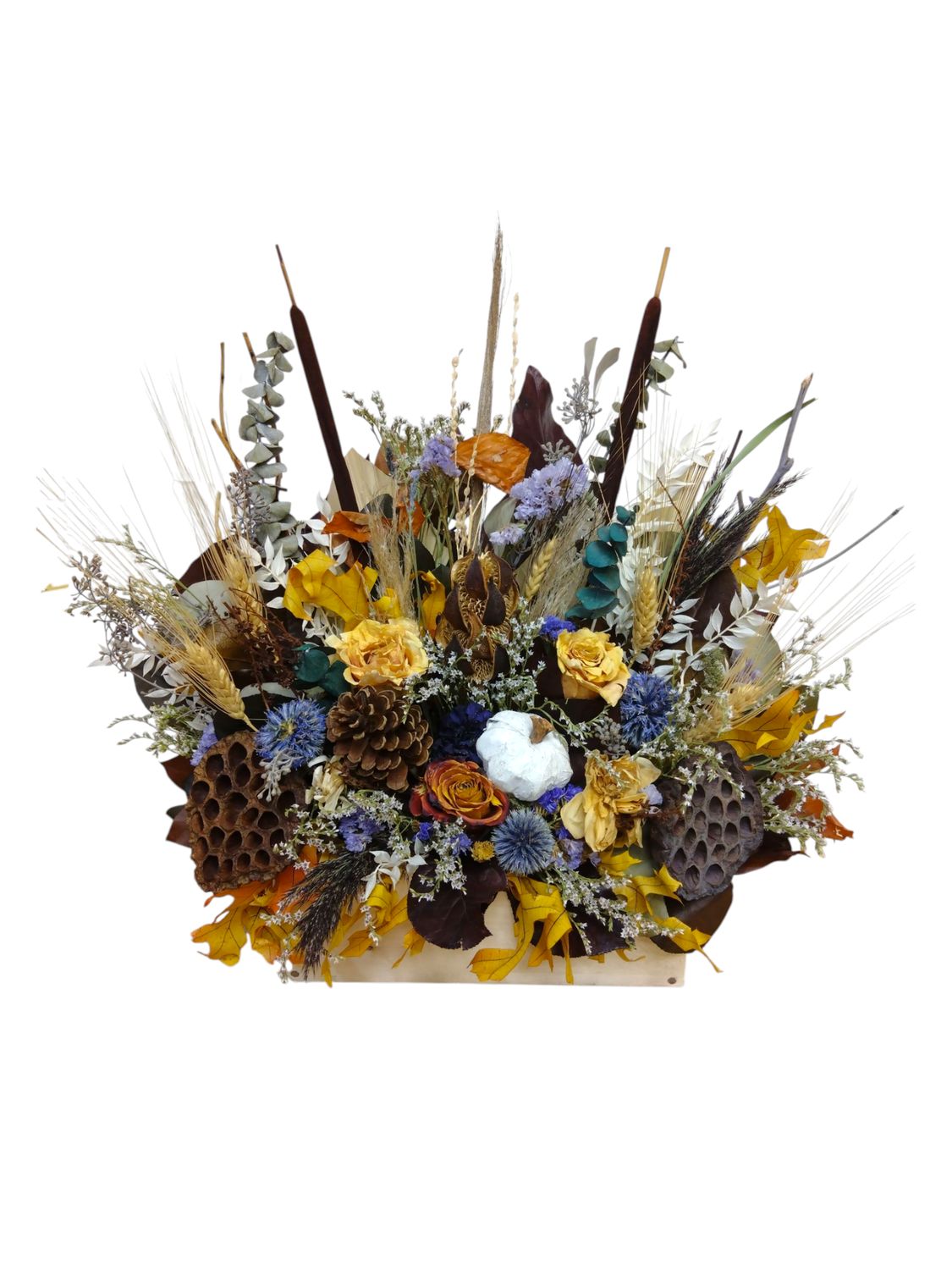 Fall Dried Flowers Wooden Box