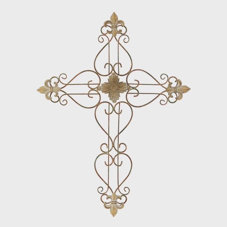 Wall Cross Beige Fleur De Lis Metal