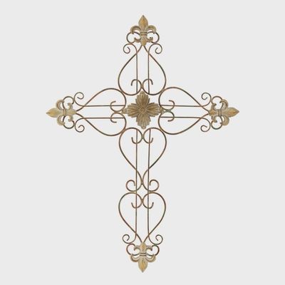 Wall Cross Beige Fleur De Lis Metal