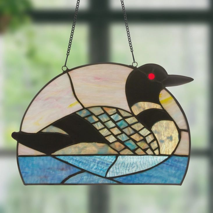 9.5&quot;H Swimming Loon Stained Glass Window Panel