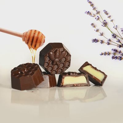4 stuffed chocolates with Honey and lavender ganache