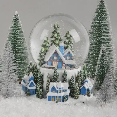 Blue House Christmas Snow Globe