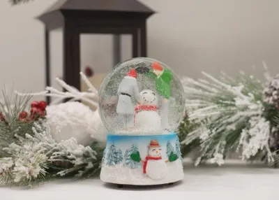 Building Snowman Christmas Musical Snow Globe