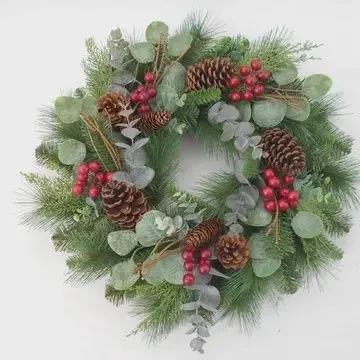 Christmas Pine Eucalyptus Red Berry Wreath 24&quot;
