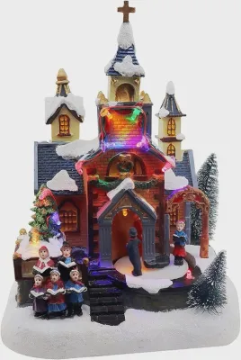 Church Scene Animated Christmas Village