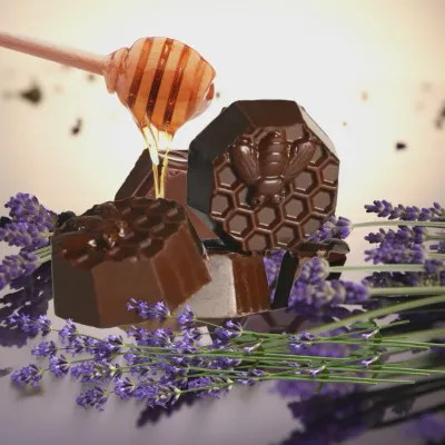 4 stuffed chocolates with Honey and lavender ganache
