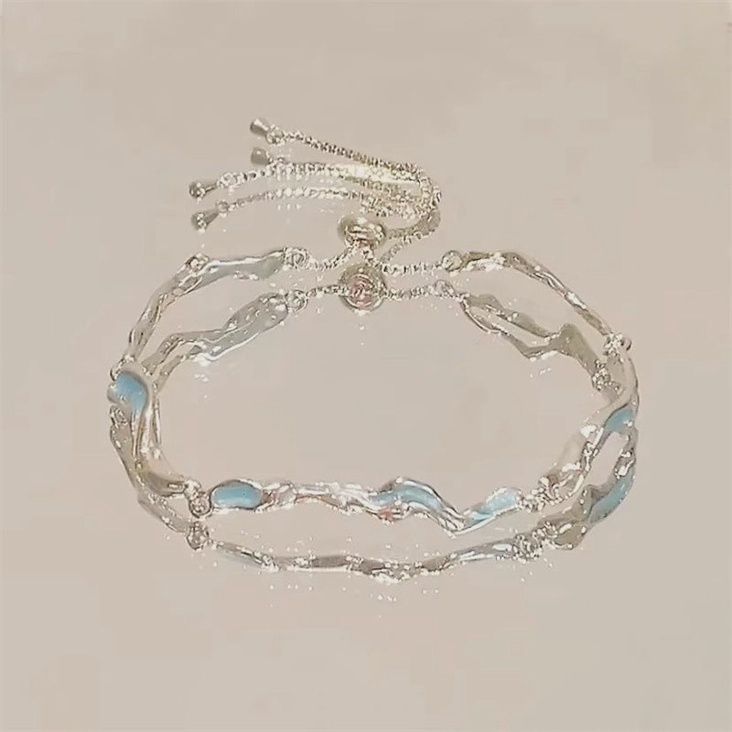 Dainty Blue Enamel Ocean Sea Wave Bracelet in Solid Copper